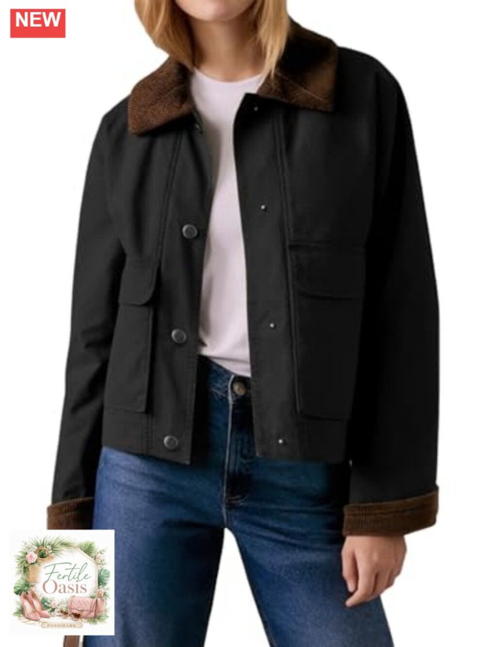 Women's Quilted Casual Jacket Cotton Contrast Collar Lightweight Long Sleeve